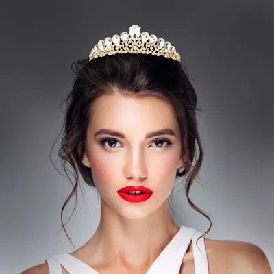 Fashnzfab Teardrop Cluster Accented Princess Tiara In Gold