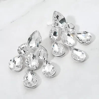 Fashnzfab Teardrop Cluster Chandelier Evening Clip On Earrings In Metallic