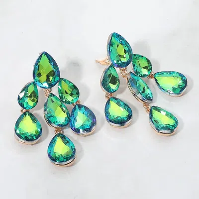 Fashnzfab Teardrop Cluster Chandelier Evening Clip On Earrings In Multi