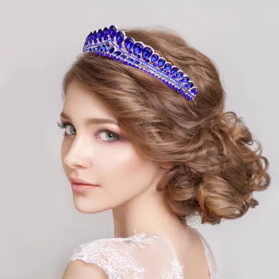 Fashnzfab Teardrop Cluster Detailed Princess Tiara In Blue