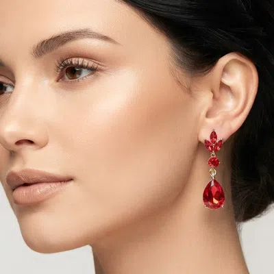 Fashnzfab Teardrop Cluster Drop Evening Earrings In Red