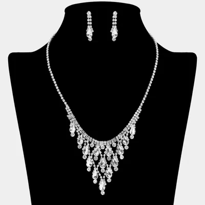 Fashnzfab Teardrop Cluster Embellished Chandelier Accent Rhinestone Paved Necklace In Black