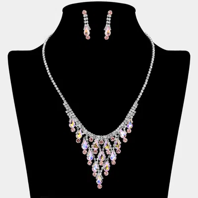 Fashnzfab Teardrop Cluster Embellished Chandelier Accent Rhinestone Paved Necklace In Metallic