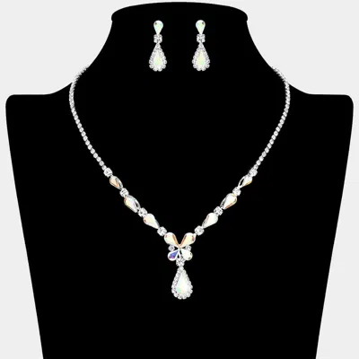 Fashnzfab Teardrop Cluster Embellished Rhinestone Necklace In Black