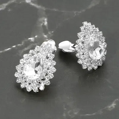 Fashnzfab Teardrop Cluster Evening Clip On Earrings In Multi
