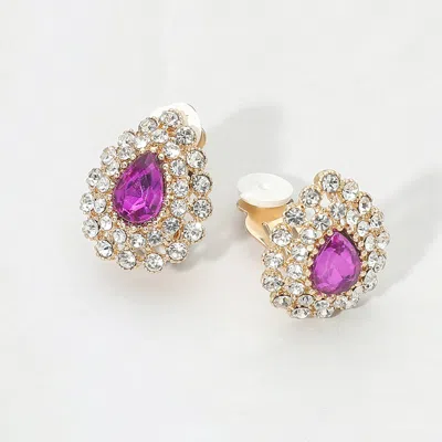 Fashnzfab Teardrop Cluster Evening Clip On Earrings In Purple