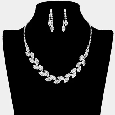 Fashnzfab Teardrop Cluster Pointed Flower Rhinestone Necklace In Silver
