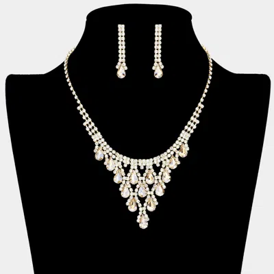 Fashnzfab Teardrop Cluster Rhinestone Necklace In Metallic