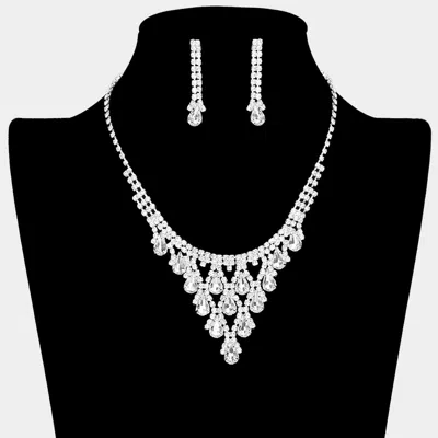 Fashnzfab Teardrop Cluster Rhinestone Necklace In Silver