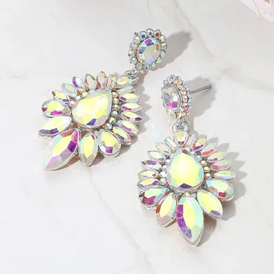 Fashnzfab Teardrop Cluster Statement Evening Earrings - Ab, Silver In Gold