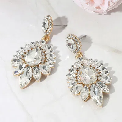 Fashnzfab Teardrop Cluster Statement Evening Earrings - Clear, Gold In Metallic