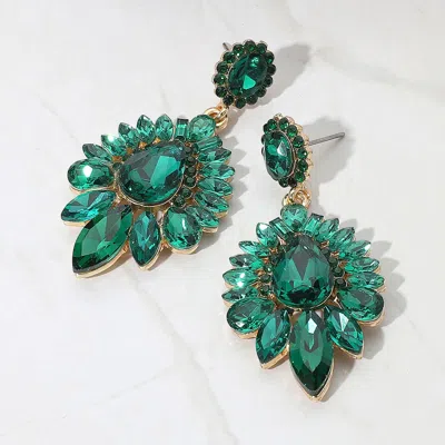 Fashnzfab Teardrop Cluster Statement Evening Earrings - Emerald, Gold In Green