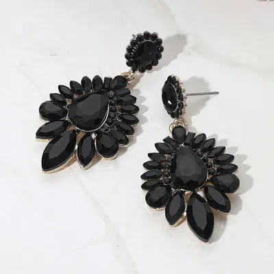 Fashnzfab Teardrop Cluster Statement Evening Earrings In Black