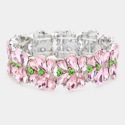 Fashnzfab Teardrop Cluster Stretch Evening Bracelet Pink & Green