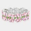 Fashnzfab Teardrop Cluster Stretch Evening Bracelet Pink & Green In Multi