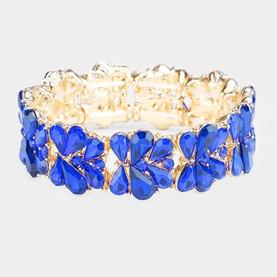 Fashnzfab Teardrop Cluster Stretch Evening Bracelet Sapphire In Blue
