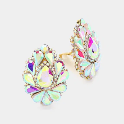 Fashnzfab Teardrop Crystal Cluster Clip On Evening Earrings In Pink