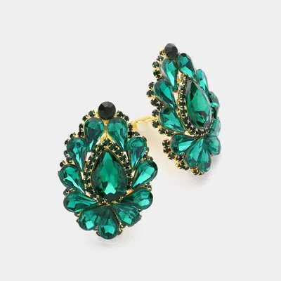 Fashnzfab Teardrop Crystal Cluster Evening Clip On Earrings In Green