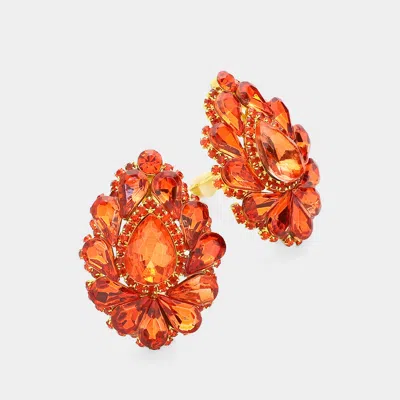 Fashnzfab Teardrop Crystal Cluster Evening Clip On Earrings In Orange
