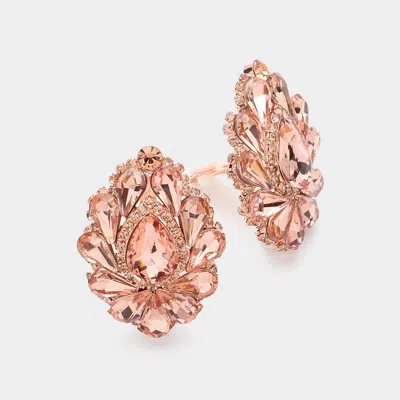 Fashnzfab Teardrop Crystal Cluster Evening Clip On Earrings In Pink