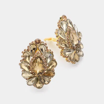 Fashnzfab Teardrop Crystal Cluster Evening Clip On Earrings In Yellow