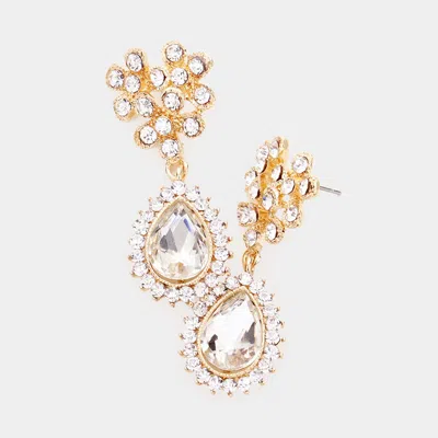Fashnzfab Teardrop Crystal Cluster Rhinestone Evening Earrings In White