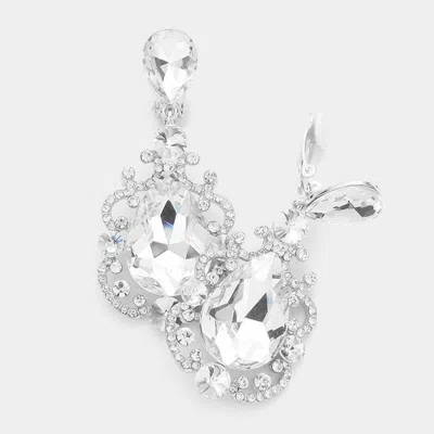 Fashnzfab Teardrop Crystal Dangle Evening Clip On Earrings 1.25" X 2.75" In Multi