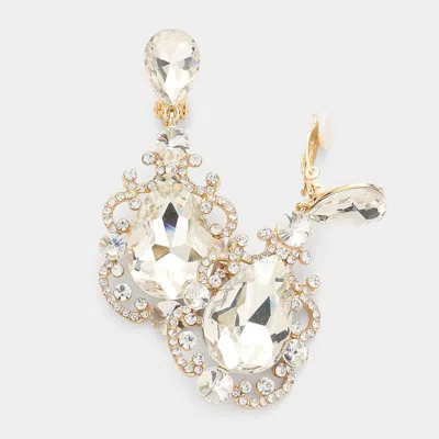 Fashnzfab Teardrop Crystal Dangle Evening Clip On Earrings 1.25" X 2.75" In Silver