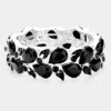 Fashnzfab Teardrop Crystal Leaf Stretch Bracelet Black, Silver In Multi