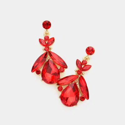 Fashnzfab Teardrop Crystal Marquise Evening Earrings - Siam In Red