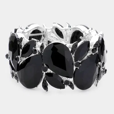 Fashnzfab Teardrop Crystal Marquise Stretch Evening Bracelet Black, Silver