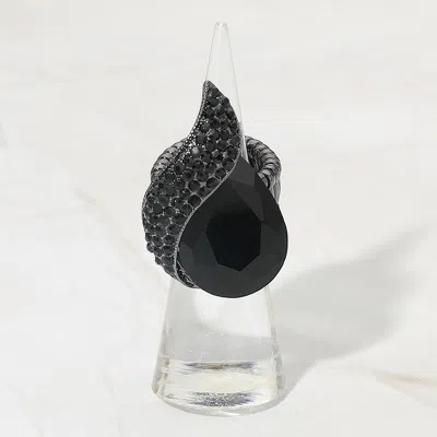 Fashnzfab Teardrop Crystal Pave Accent Stretch Ring In Black