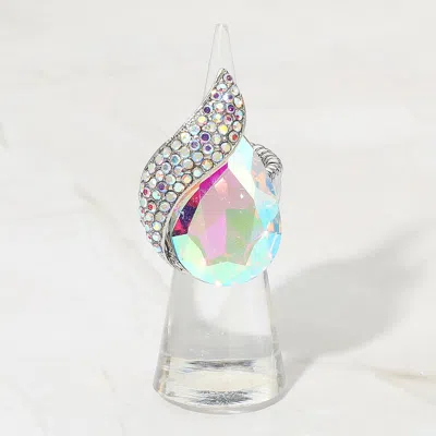 Fashnzfab Teardrop Crystal Pave Accent Stretch Ring In Pink