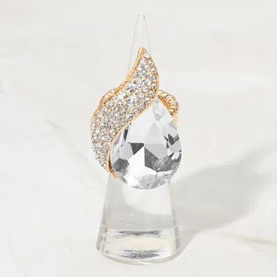 Fashnzfab Teardrop Crystal Pave Accent Stretch Ring In Silver