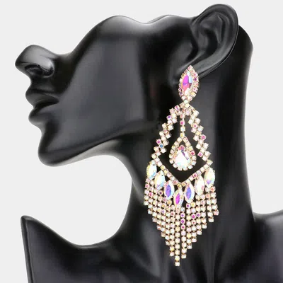 Fashnzfab Teardrop Crystal Rhinestone Chandelier Evening Earrings - Ab, Gold In Metallic