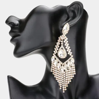 Fashnzfab Teardrop Crystal Rhinestone Chandelier Evening Earrings - Gold In Brown