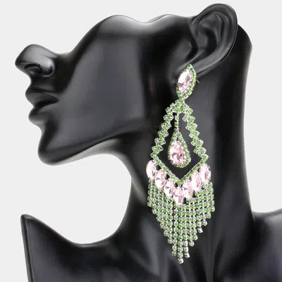 Fashnzfab Teardrop Crystal Rhinestone Chandelier Evening Earrings - Green, Pink, Pink & Green