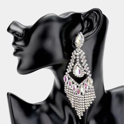 Fashnzfab Teardrop Crystal Rhinestone Chandelier Evening Earrings In Metallic