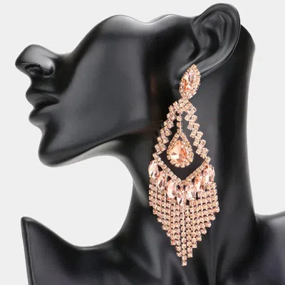 Fashnzfab Teardrop Crystal Rhinestone Chandelier Evening Earrings In Pink