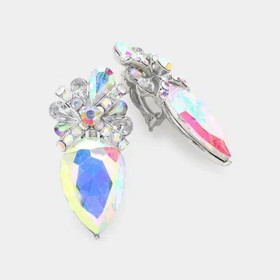 Fashnzfab Teardrop Crystal Rhinestone Clip On Earrings In Multi