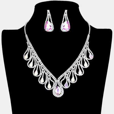 Fashnzfab Teardrop Crystal Rhinestone Collar Necklace In Multi