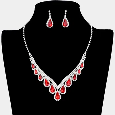 Fashnzfab Teardrop Crystal Rhinestone Collar Necklace In Red