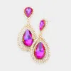 Fashnzfab Teardrop Crystal Rhinestone Dangle Evening Earrings - Purple In Gold