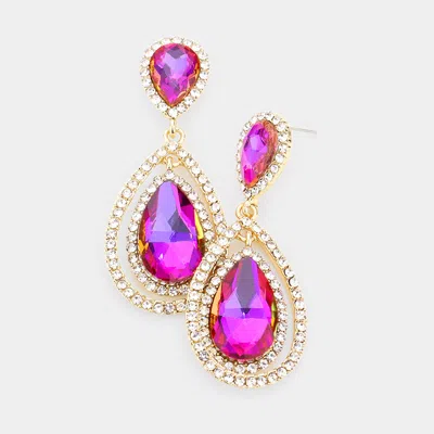 Fashnzfab Teardrop Crystal Rhinestone Dangle Evening Earrings - Purple In Gold