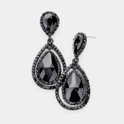 Fashnzfab Teardrop Crystal Rhinestone Dangle Evening Earrings In Black