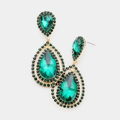 Fashnzfab Teardrop Crystal Rhinestone Dangle Evening Earrings In Gold