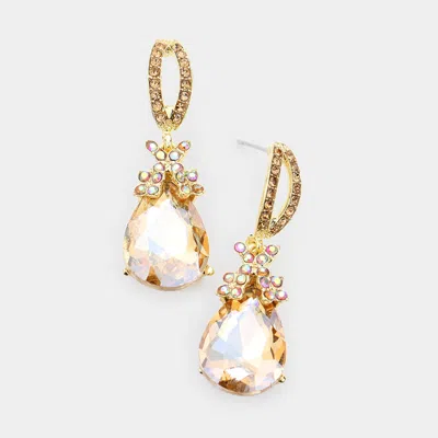 Fashnzfab Teardrop Crystal Rhinestone Evening Earrings - Lt Col Topaz In Gold