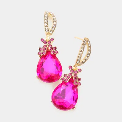 Fashnzfab Teardrop Crystal Rhinestone Evening Earrings - Fuchsia In Purple