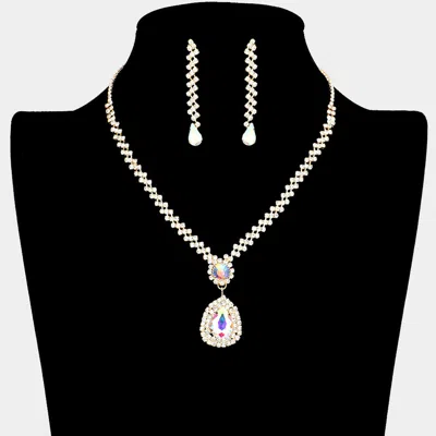 Fashnzfab Teardrop Crystal Rhinestone Necklace In Multi