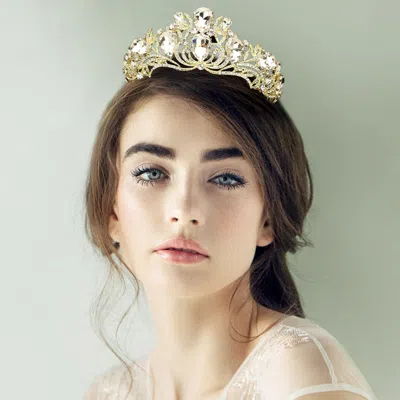 Fashnzfab Teardrop Crystal Rhinestone Tiara In Gold